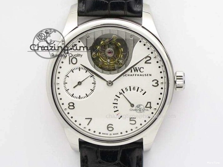 MIROTIME 0329 Portuguese Tourbillon Mystere SS TF Best Edition Black Dial on Black Croc Leather Strap Flexible 7383